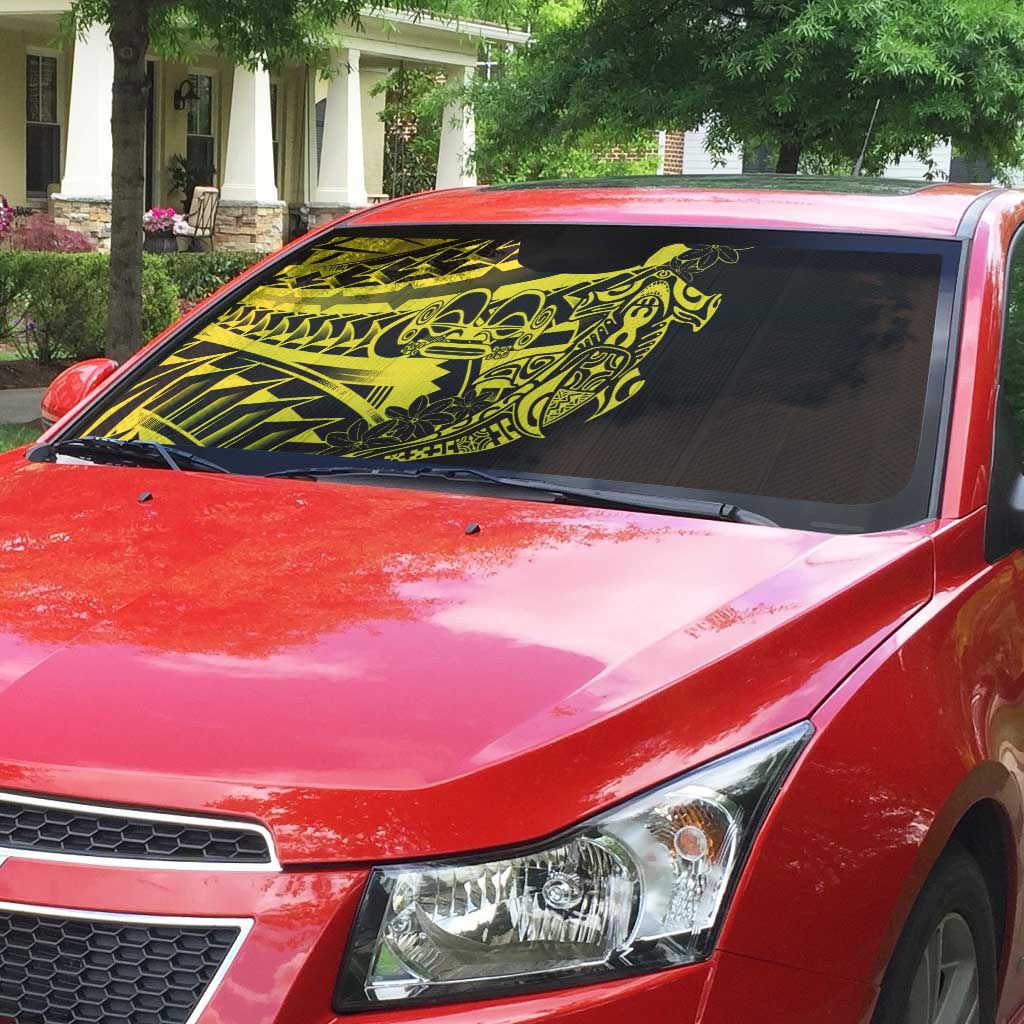 Yellow Marquesas Islands Auto Sun Shade Marquesan Matatiki Hammerhead Shark Patutiki - Polynesian Pride