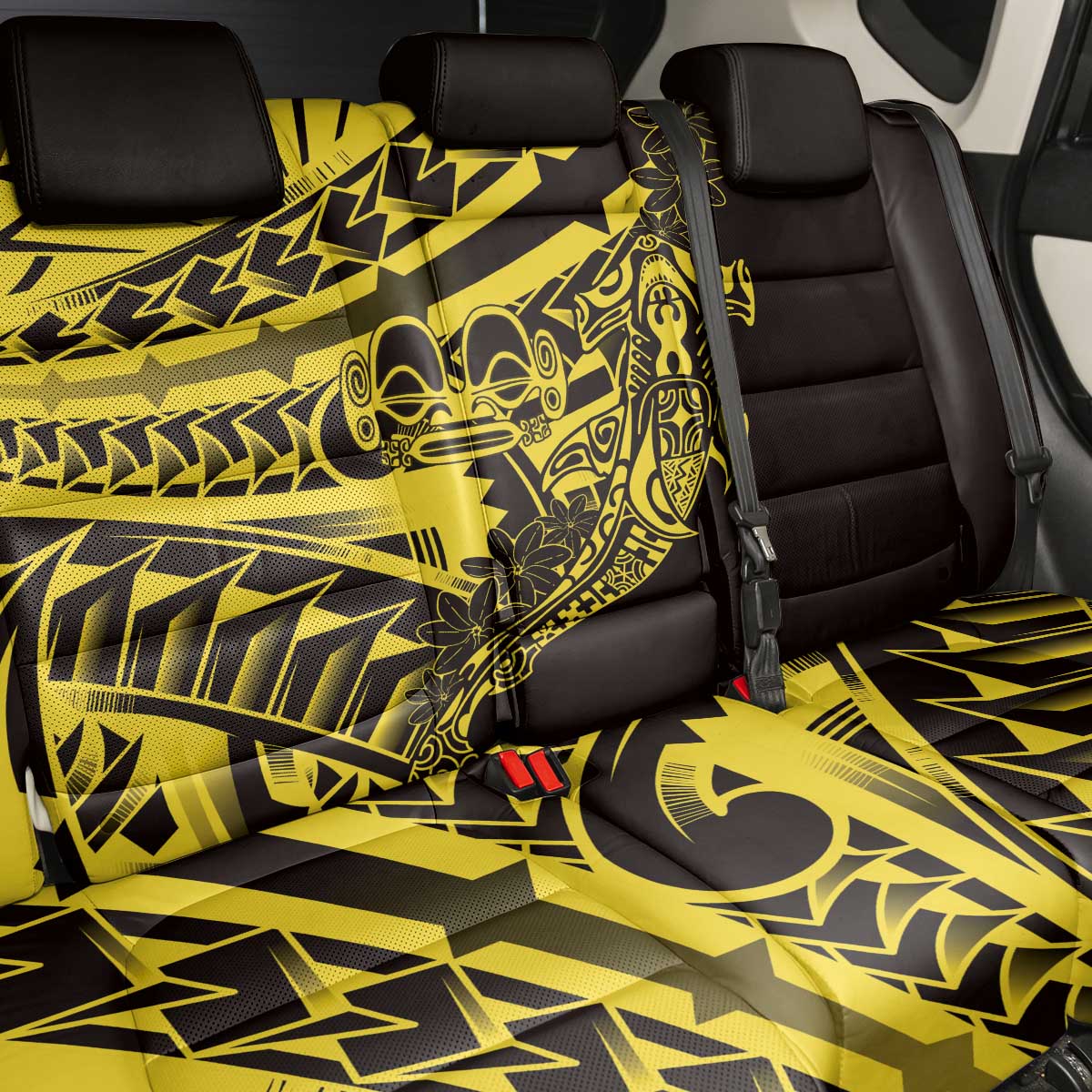 Yellow Marquesas Islands Back Car Seat Cover Marquesan Matatiki Hammerhead Shark Patutiki - Polynesian Pride