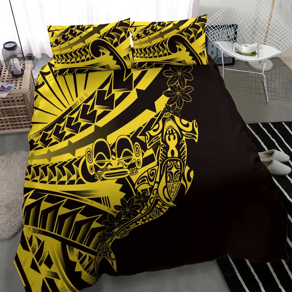 Yellow Marquesas Islands Bedding Set Marquesan Matatiki Hammerhead Shark Patutiki - Polynesian Pride