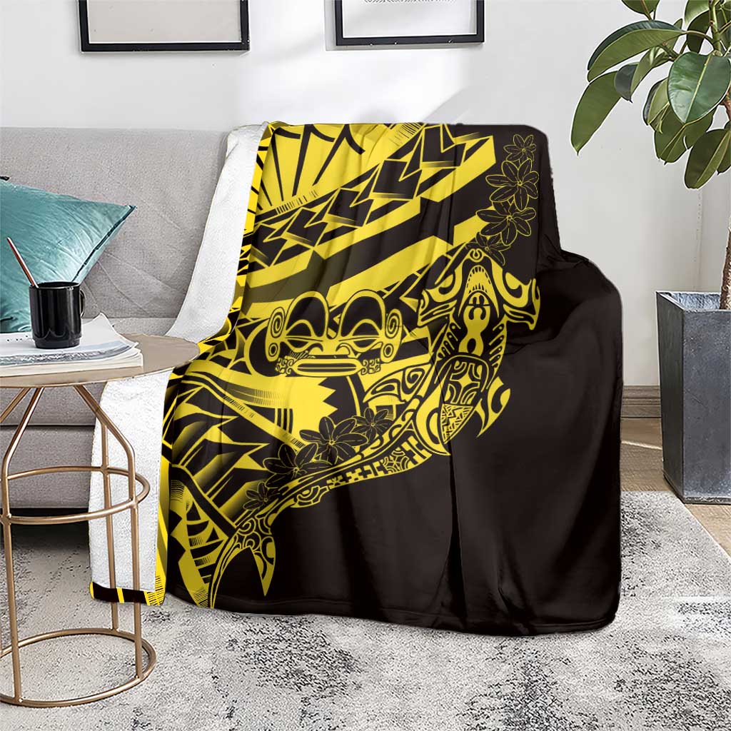 Yellow Marquesas Islands Blanket Marquesan Matatiki Hammerhead Shark Patutiki - Polynesian Pride