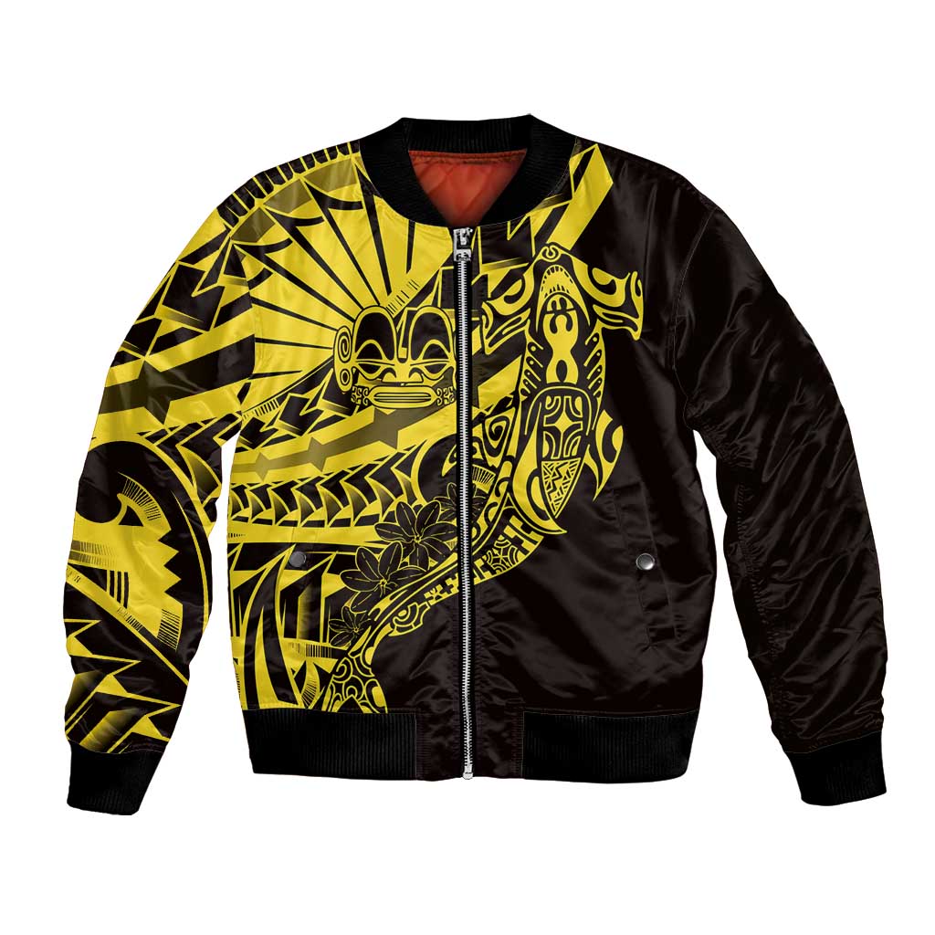 Yellow Marquesas Islands Bomber Jacket Marquesan Matatiki Hammerhead Shark Patutiki - Polynesian Pride