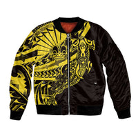 Yellow Marquesas Islands Bomber Jacket Marquesan Matatiki Hammerhead Shark Patutiki - Polynesian Pride
