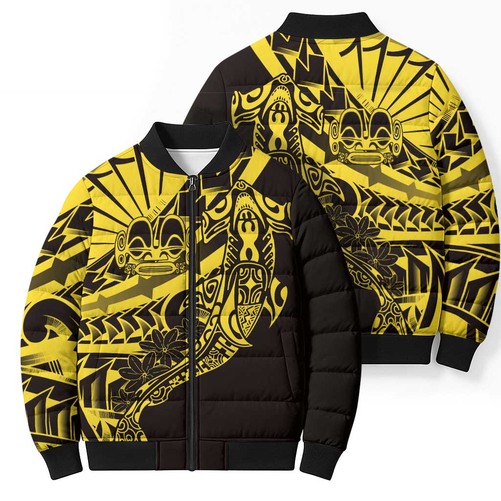 Yellow Marquesas Islands Bomber Puffer Jacket Marquesan Matatiki Hammerhead Shark Patutiki - Polynesian Pride