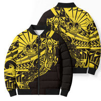 Yellow Marquesas Islands Bomber Puffer Jacket Marquesan Matatiki Hammerhead Shark Patutiki - Polynesian Pride