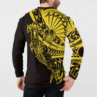 Yellow Marquesas Islands Button Sweatshirt Marquesan Matatiki Hammerhead Shark Patutiki - Polynesian Pride