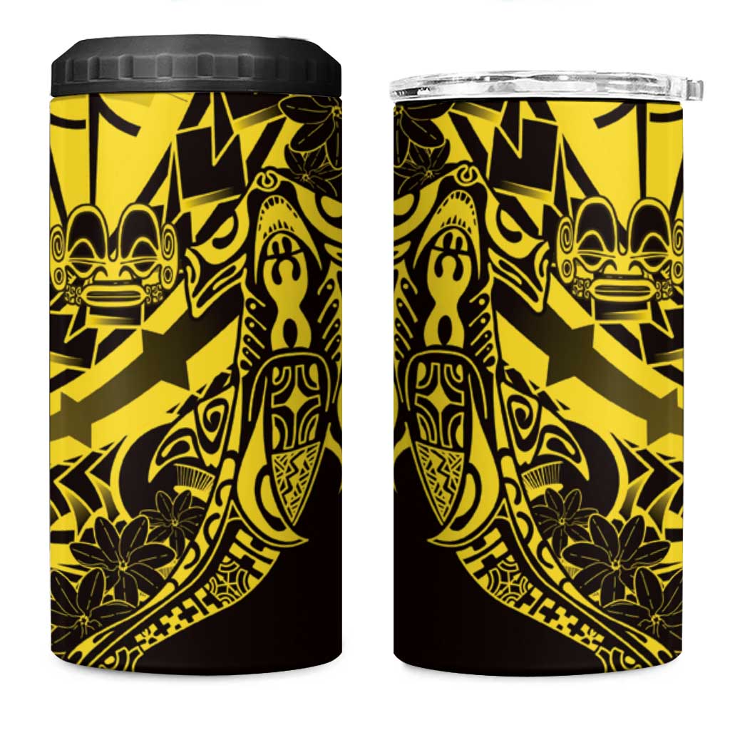 Yellow Marquesas Islands 4 in 1 Can Cooler Tumbler Marquesan Matatiki Hammerhead Shark Patutiki - Polynesian Pride