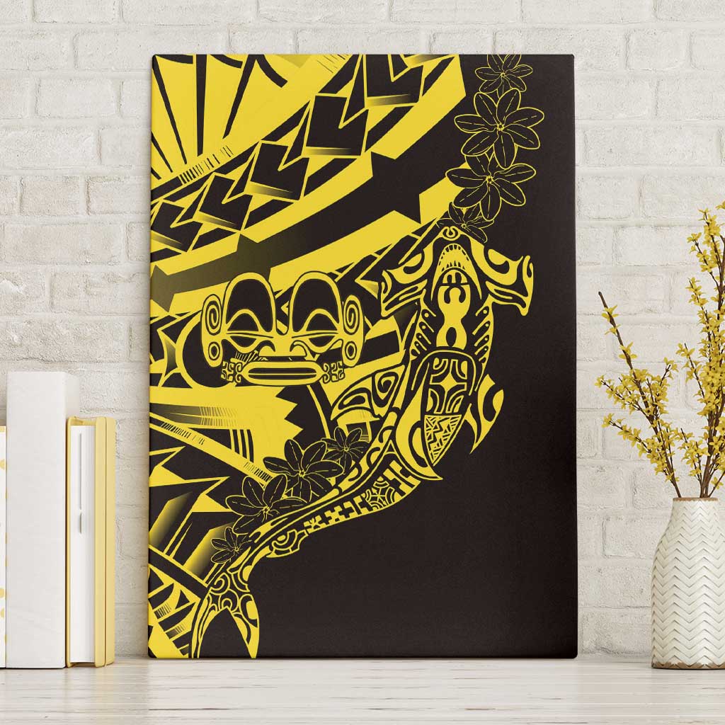 Yellow Marquesas Islands Canvas Wall Art Marquesan Matatiki Hammerhead Shark Patutiki - Polynesian Pride