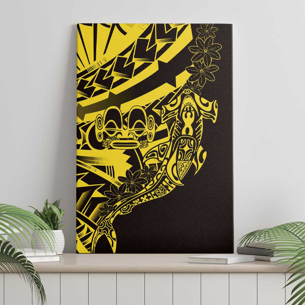 Yellow Marquesas Islands Canvas Wall Art Marquesan Matatiki Hammerhead Shark Patutiki - Polynesian Pride