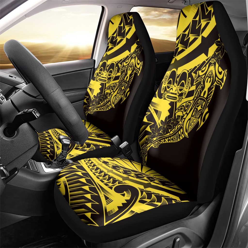 Yellow Marquesas Islands Car Seat Cover Marquesan Matatiki Hammerhead Shark Patutiki - Polynesian Pride