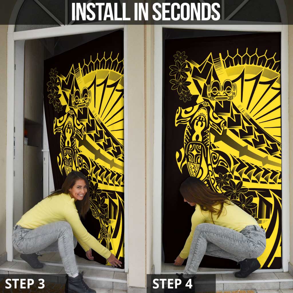 Yellow Marquesas Islands Door Cover Marquesan Matatiki Hammerhead Shark Patutiki LT14 - Polynesian Pride