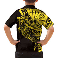 Yellow Marquesas Islands Family Matching Long Sleeve Bodycon Dress and Hawaiian Shirt Marquesan Matatiki Hammerhead Shark Patutiki - Polynesian Pride