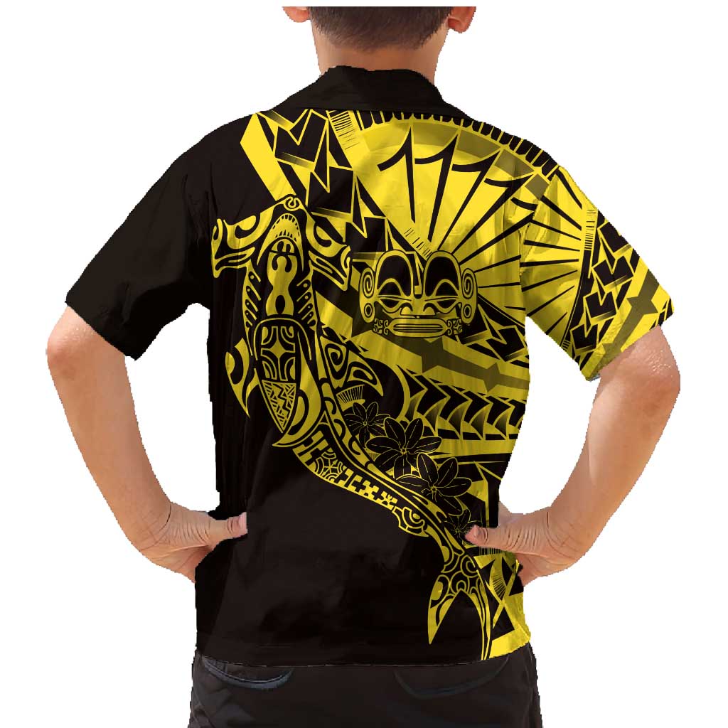 Yellow Marquesas Islands Family Matching Mermaid Dress and Hawaiian Shirt Marquesan Matatiki Hammerhead Shark Patutiki - Polynesian Pride