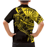 Yellow Marquesas Islands Family Matching Mermaid Dress and Hawaiian Shirt Marquesan Matatiki Hammerhead Shark Patutiki - Polynesian Pride
