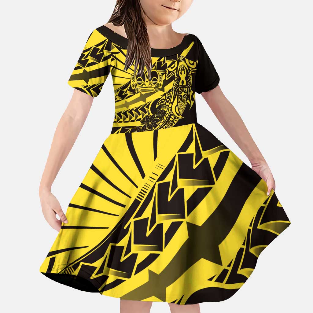 Yellow Marquesas Islands Family Matching Mermaid Dress and Hawaiian Shirt Marquesan Matatiki Hammerhead Shark Patutiki - Polynesian Pride