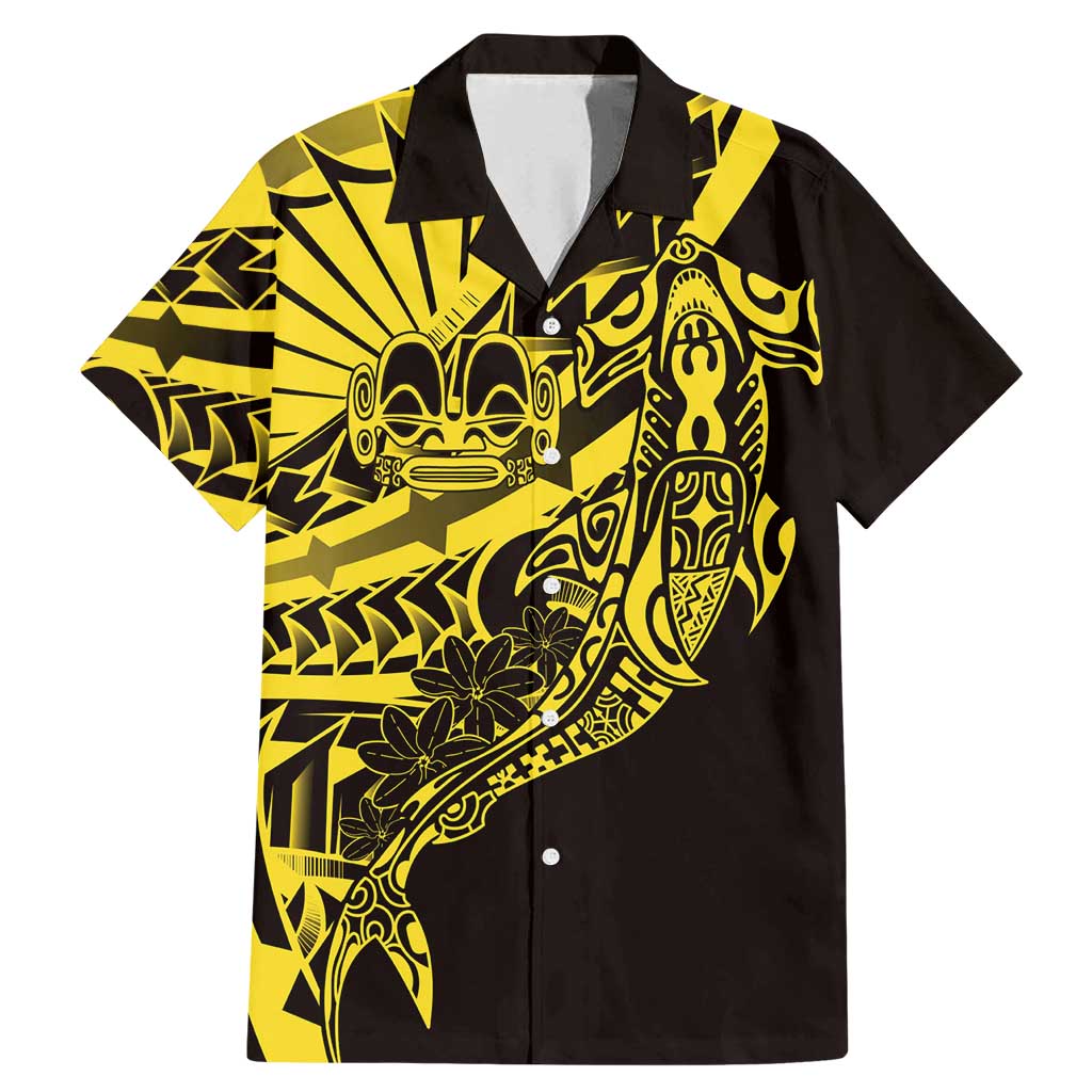 Yellow Marquesas Islands Family Matching Mermaid Dress and Hawaiian Shirt Marquesan Matatiki Hammerhead Shark Patutiki - Polynesian Pride