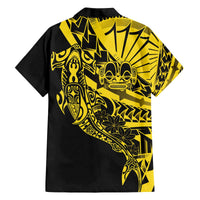 Yellow Marquesas Islands Family Matching Off The Shoulder Long Sleeve Dress and Hawaiian Shirt Marquesan Matatiki Hammerhead Shark Patutiki - Polynesian Pride