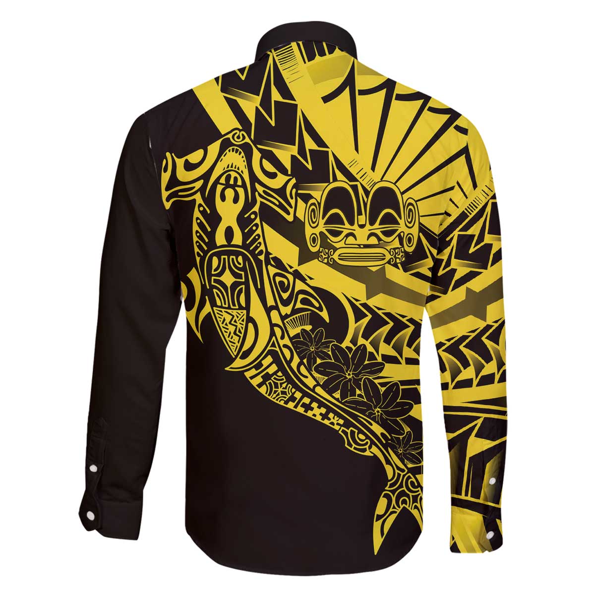 Yellow Marquesas Islands Family Matching Off The Shoulder Long Sleeve Dress and Hawaiian Shirt Marquesan Matatiki Hammerhead Shark Patutiki - Polynesian Pride