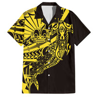 Yellow Marquesas Islands Family Matching Puletasi and Hawaiian Shirt Marquesan Matatiki Hammerhead Shark Patutiki - Polynesian Pride