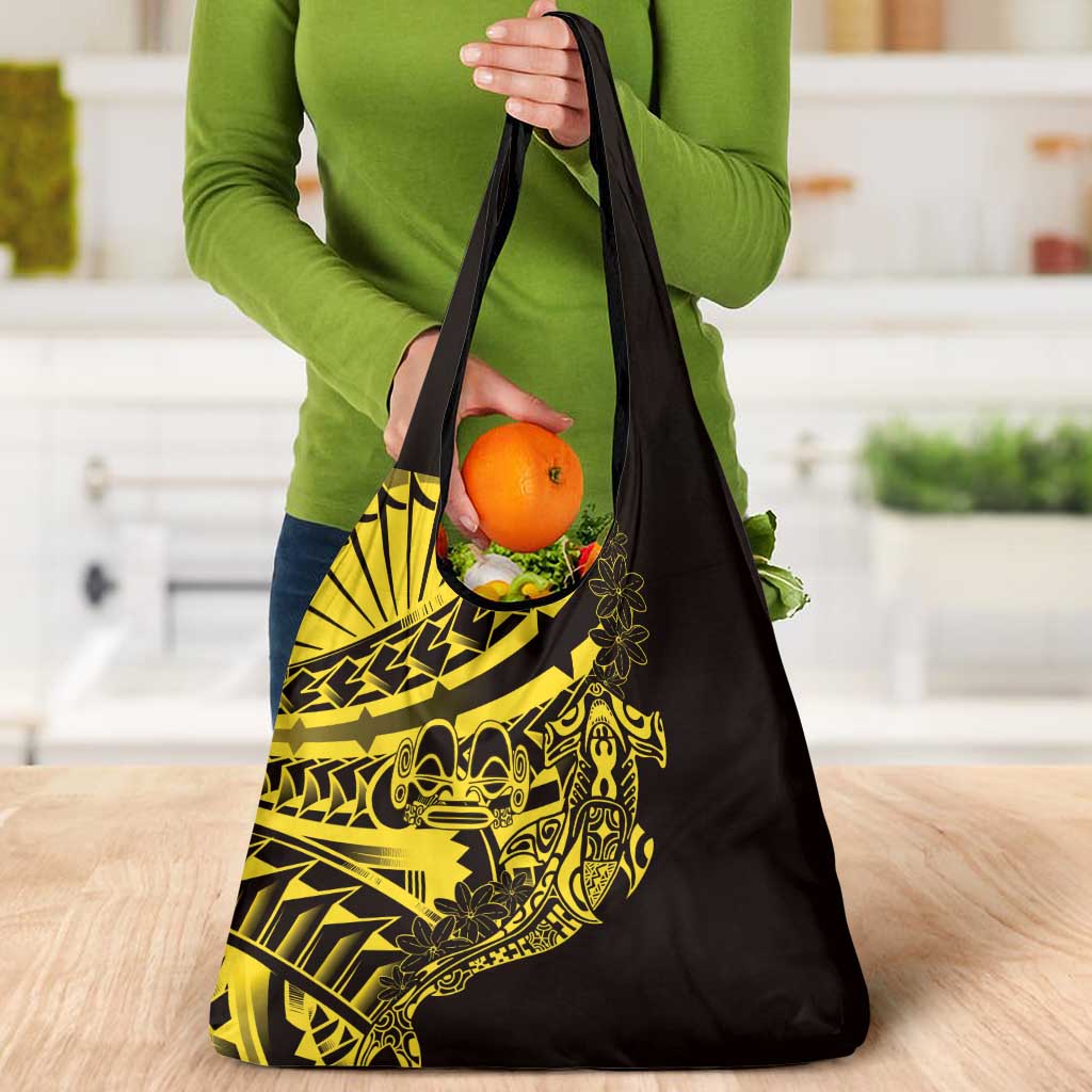 Yellow Marquesas Islands Grocery Bag Marquesan Matatiki Hammerhead Shark Patutiki - Polynesian Pride