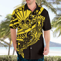 Yellow Marquesas Islands Hawaiian Shirt Marquesan Matatiki Hammerhead Shark Patutiki - Polynesian Pride