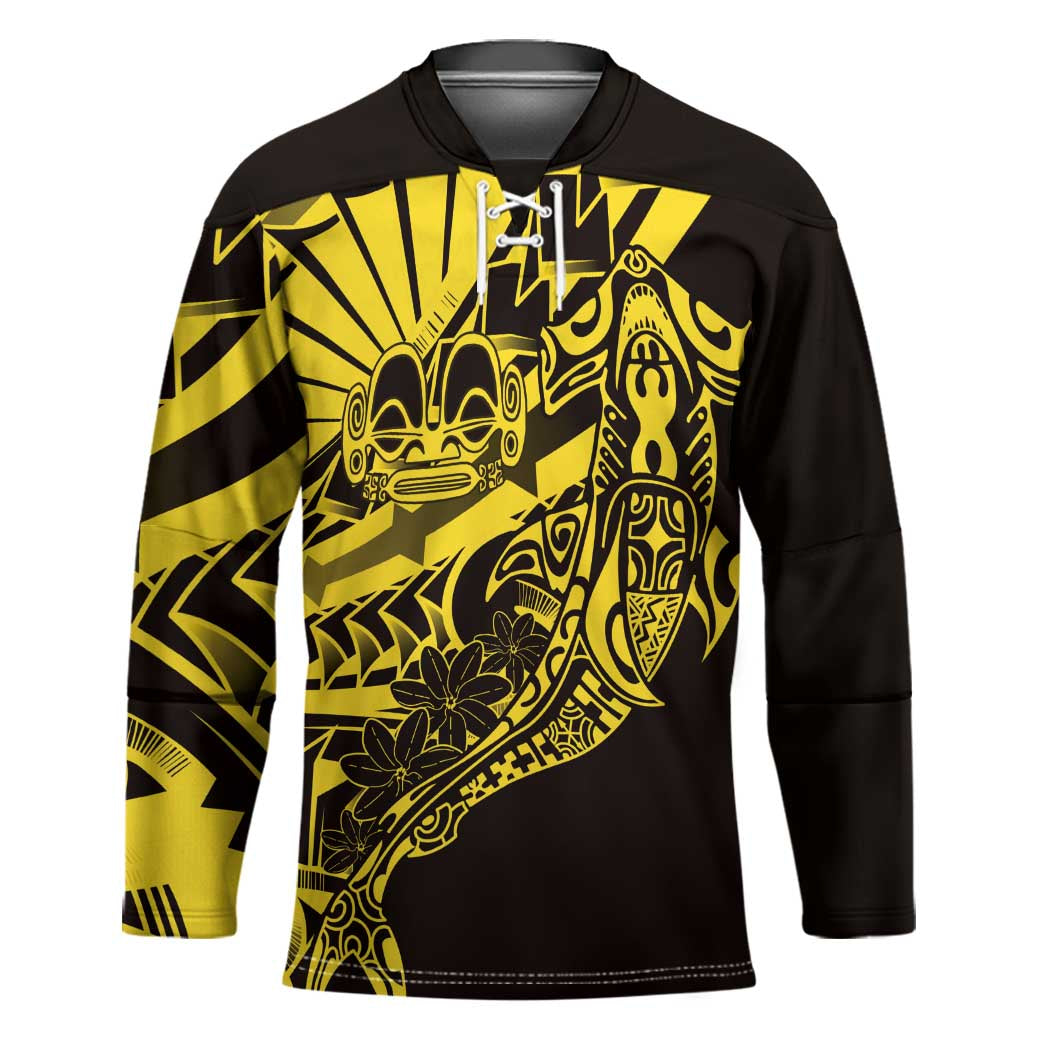Yellow Marquesas Islands Hockey Jersey Marquesan Matatiki Hammerhead Shark Patutiki - Polynesian Pride