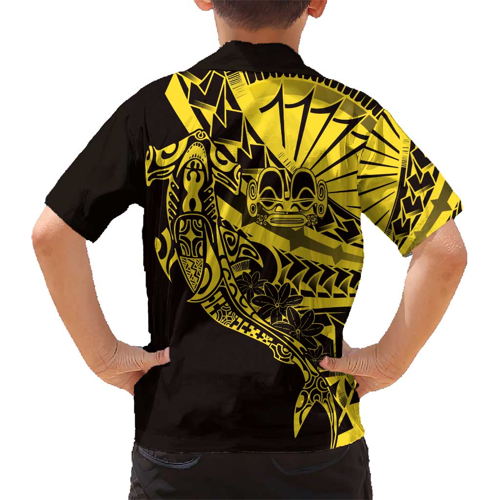 Yellow Marquesas Islands Kid Hawaiian Shirt Marquesan Matatiki Hammerhead Shark Patutiki - Polynesian Pride