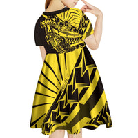 Yellow Marquesas Islands Kid Short Sleeve Dress Marquesan Matatiki Hammerhead Shark Patutiki - Polynesian Pride