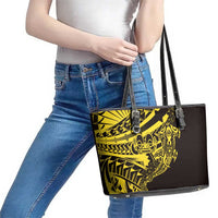 Yellow Marquesas Islands Leather Tote Bag Marquesan Matatiki Hammerhead Shark Patutiki - Polynesian Pride