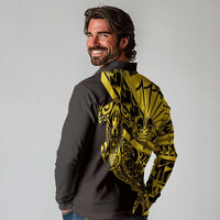 Yellow Marquesas Islands Long Sleeve Polo Shirt Marquesan Matatiki Hammerhead Shark Patutiki - Polynesian Pride