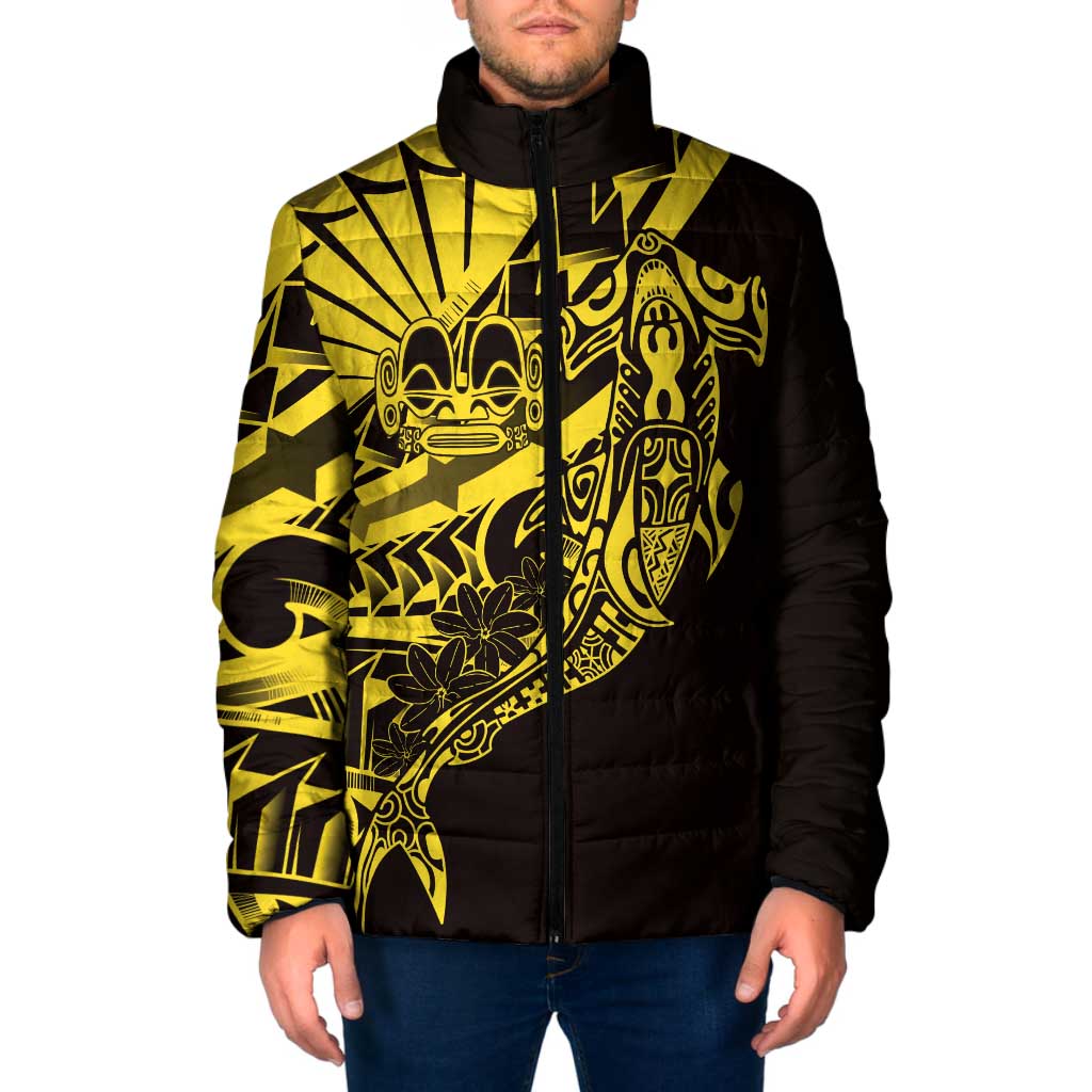 Yellow Marquesas Islands Padded Jacket Marquesan Matatiki Hammerhead Shark Patutiki - Polynesian Pride