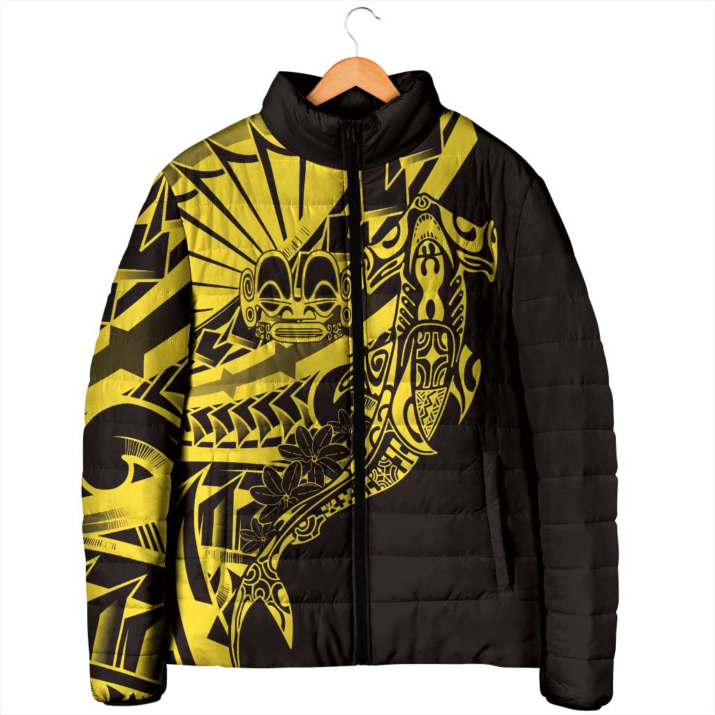 Yellow Marquesas Islands Padded Jacket Marquesan Matatiki Hammerhead Shark Patutiki - Polynesian Pride