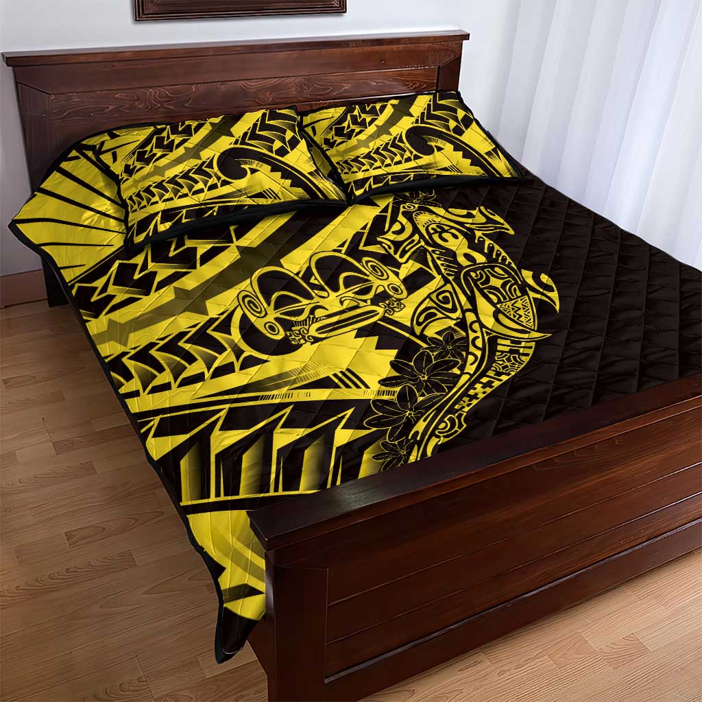 Yellow Marquesas Islands Quilt Bed Set Marquesan Matatiki Hammerhead Shark Patutiki - Polynesian Pride