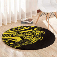 Yellow Marquesas Islands Round Carpet Marquesan Matatiki Hammerhead Shark Patutiki - Polynesian Pride