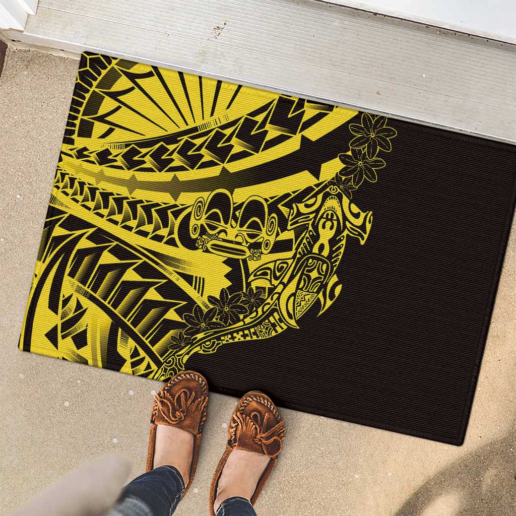 Yellow Marquesas Islands Rubber Doormat Marquesan Matatiki Hammerhead Shark Patutiki - Polynesian Pride