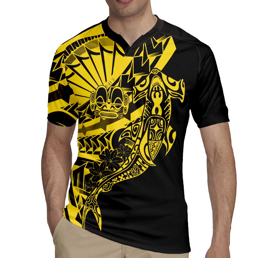Yellow Marquesas Islands Rugby Jersey Marquesan Matatiki Hammerhead Shark Patutiki - Polynesian Pride