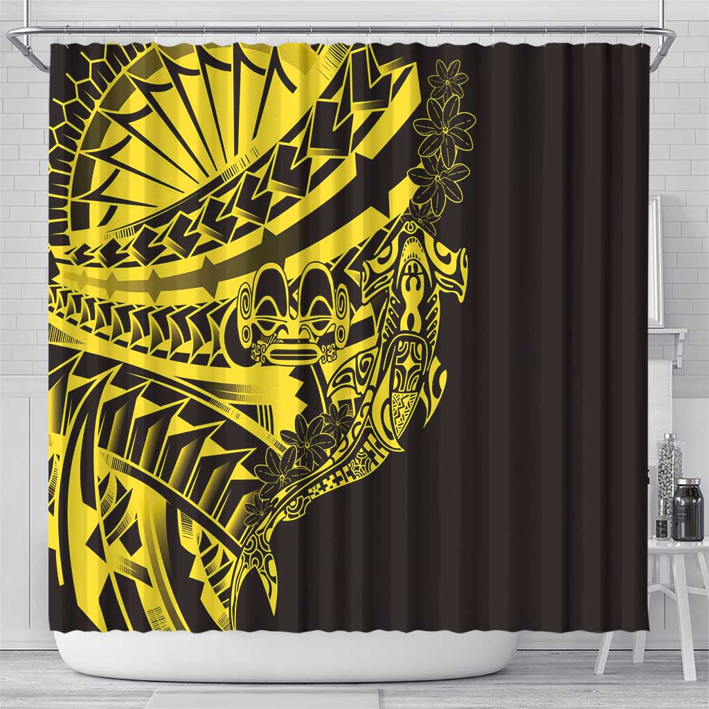 Yellow Marquesas Islands Shower Curtain Marquesan Matatiki Hammerhead Shark Patutiki - Polynesian Pride