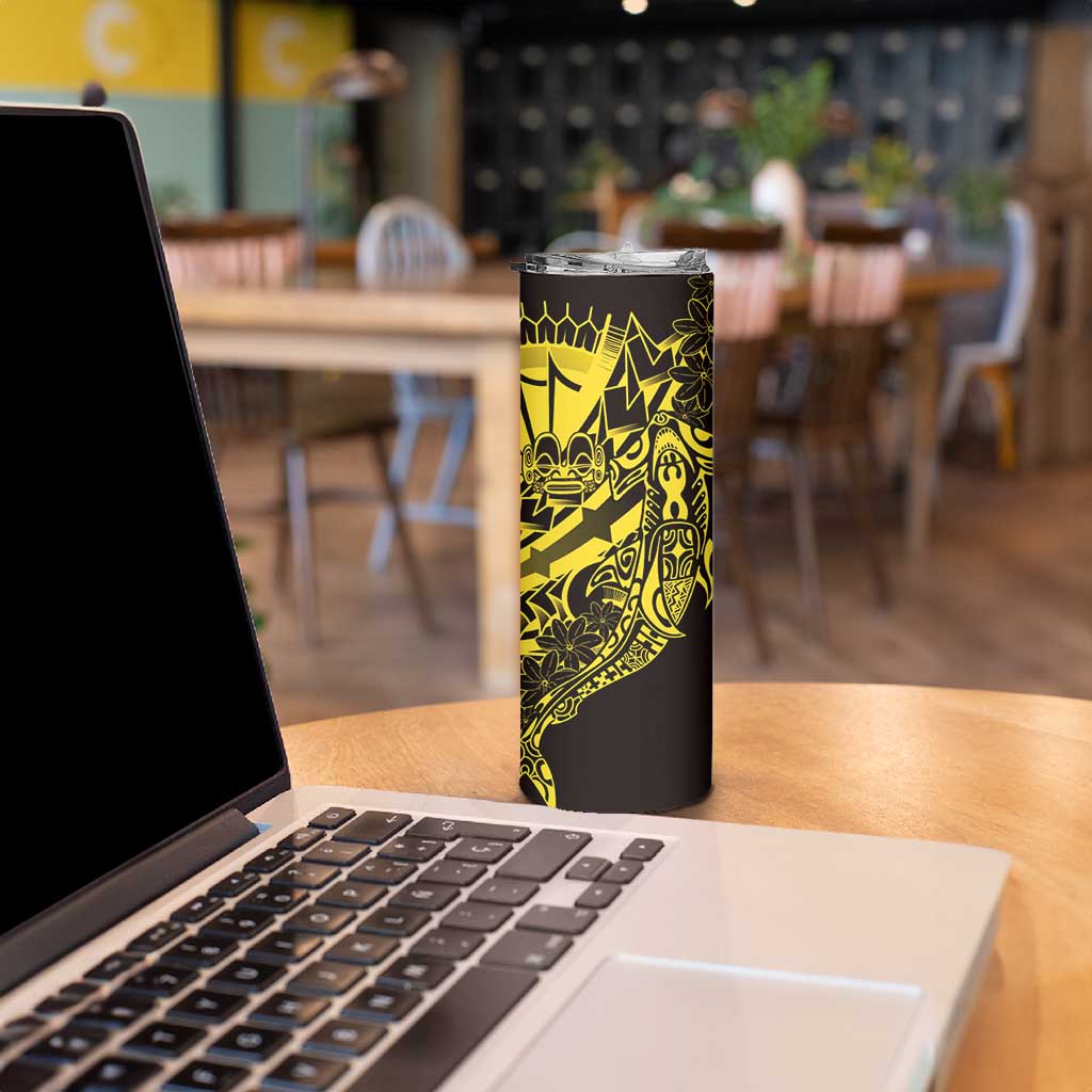 Yellow Marquesas Islands Skinny Tumbler Marquesan Matatiki Hammerhead Shark Patutiki - Polynesian Pride