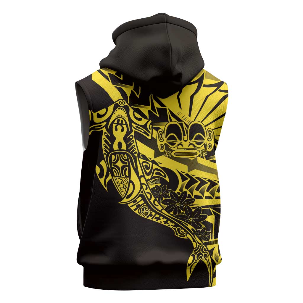 Yellow Marquesas Islands Sleeveless Hoodie Marquesan Matatiki Hammerhead Shark Patutiki - Polynesian Pride