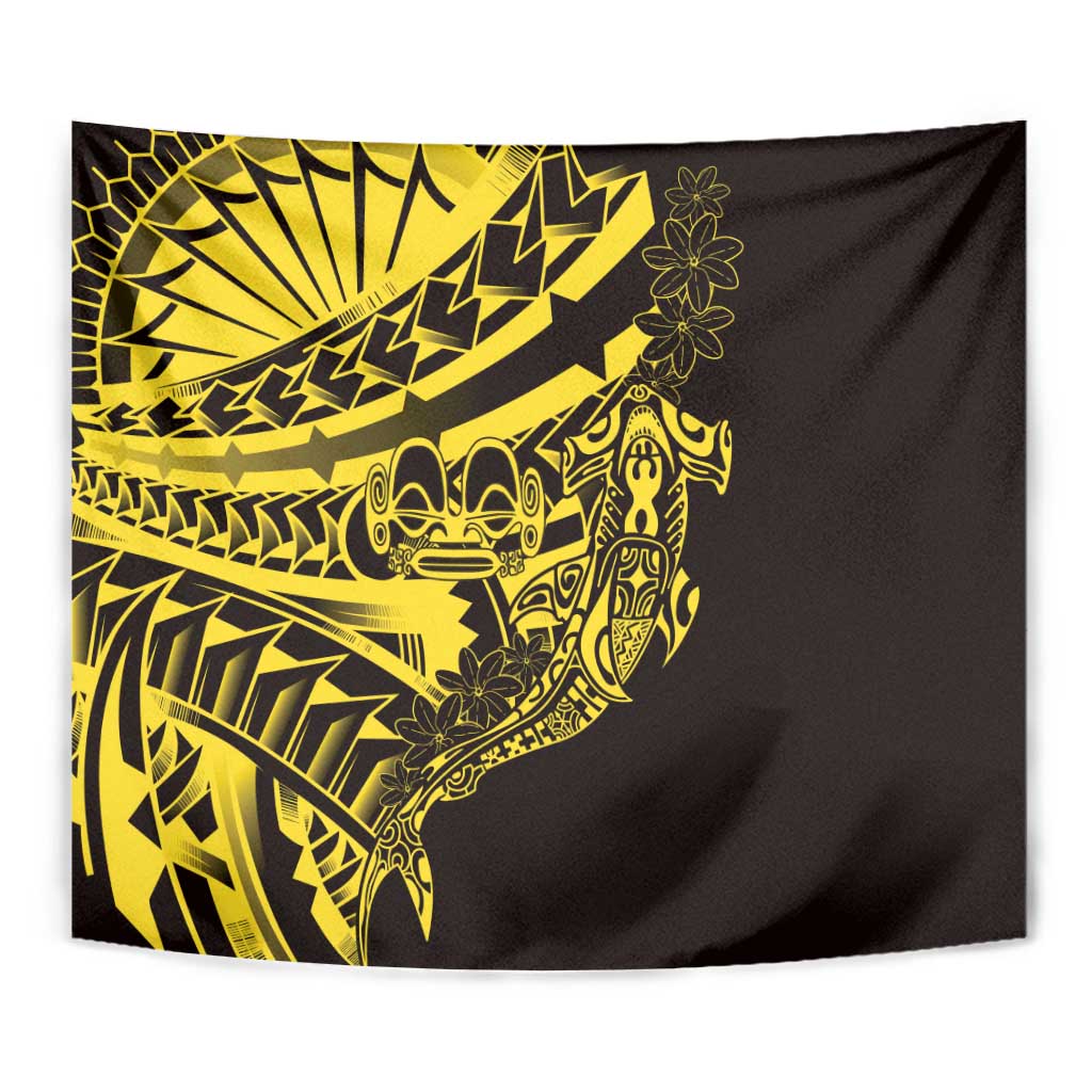 Yellow Marquesas Islands Tapestry Marquesan Matatiki Hammerhead Shark Patutiki - Polynesian Pride