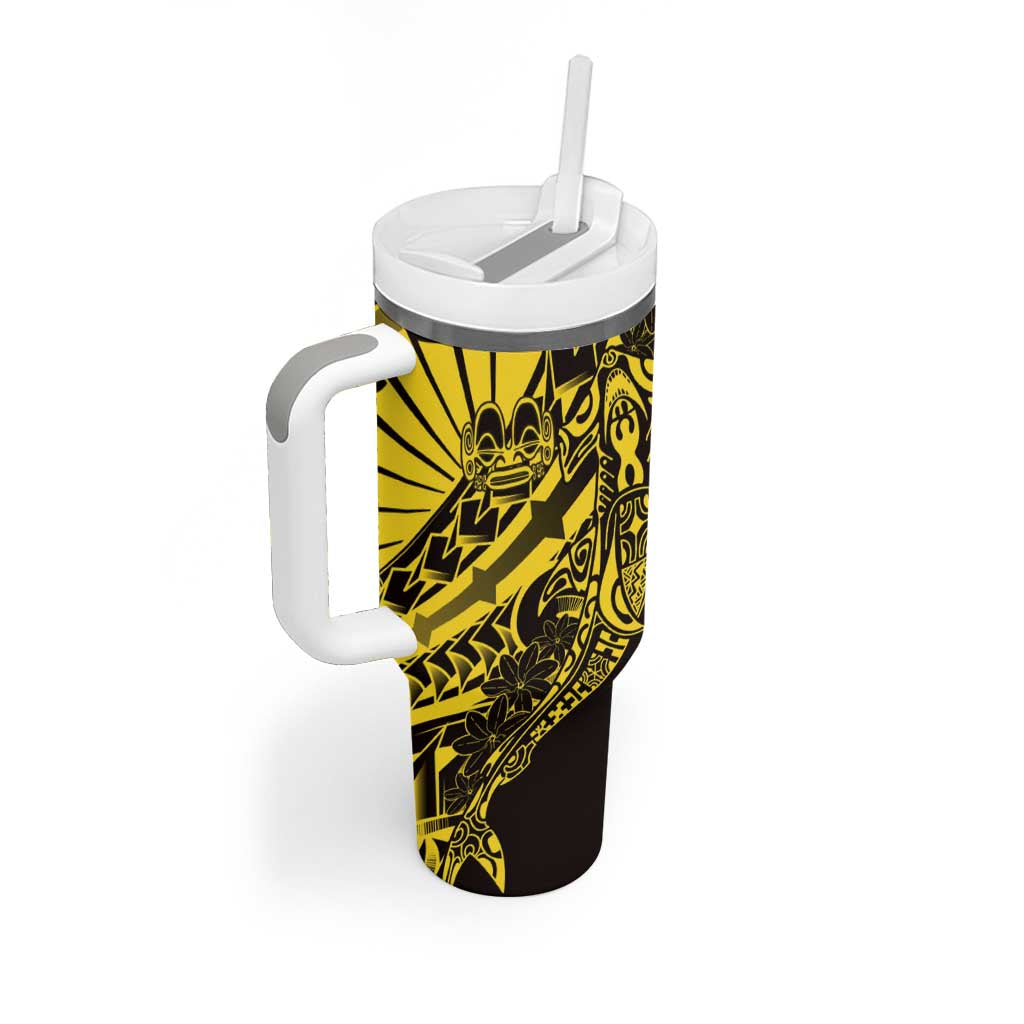Yellow Marquesas Islands Tumbler With Handle Marquesan Matatiki Hammerhead Shark Patutiki - Polynesian Pride