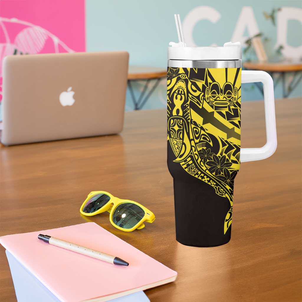 Yellow Marquesas Islands Tumbler With Handle Marquesan Matatiki Hammerhead Shark Patutiki - Polynesian Pride