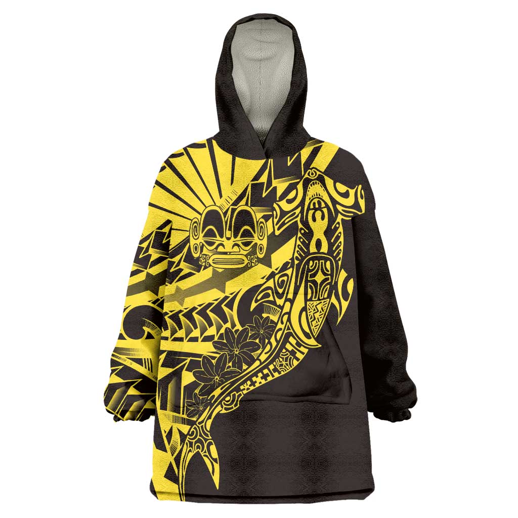 Yellow Marquesas Islands Wearable Blanket Hoodie Marquesan Matatiki Hammerhead Shark Patutiki - Polynesian Pride