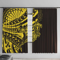 Yellow Marquesas Islands Window Curtain Marquesan Matatiki Hammerhead Shark Patutiki - Polynesian Pride
