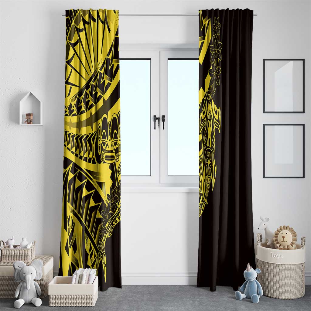 Yellow Marquesas Islands Window Curtain Marquesan Matatiki Hammerhead Shark Patutiki - Polynesian Pride