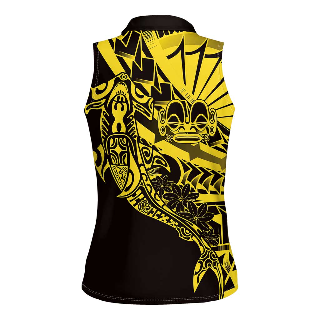Yellow Marquesas Islands Women Sleeveless Polo Shirt Marquesan Matatiki Hammerhead Shark Patutiki - Polynesian Pride