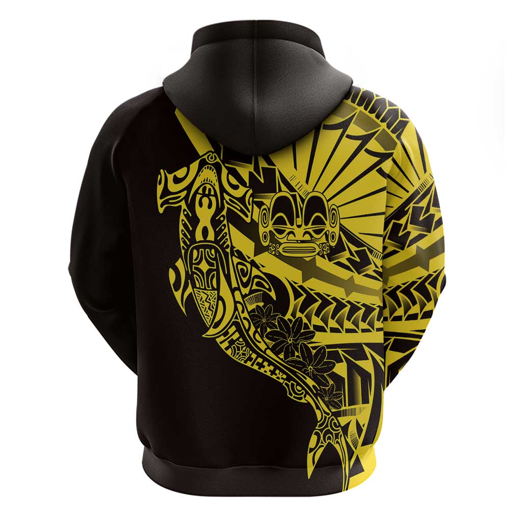 Yellow Marquesas Islands Zip Hoodie Marquesan Matatiki Hammerhead Shark Patutiki - Polynesian Pride