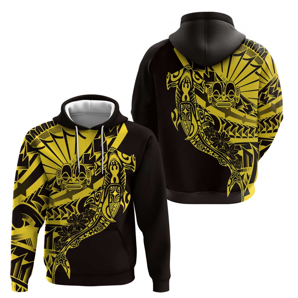 Yellow Marquesas Islands Zip Hoodie Marquesan Matatiki Hammerhead Shark Patutiki - Polynesian Pride
