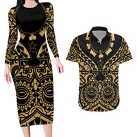 Austral Islands Couples Matching Long Sleeve Bodycon Dress and Hawaiian Shirt Tuhaa Pae Penu Stars Necklace Gold - Polynesian Pride
