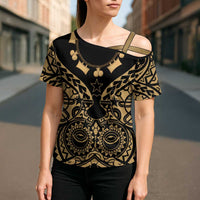 Austral Islands Cross Shoulder Shirt Tuhaa Pae Penu Stars Necklace Gold - Polynesian Pride