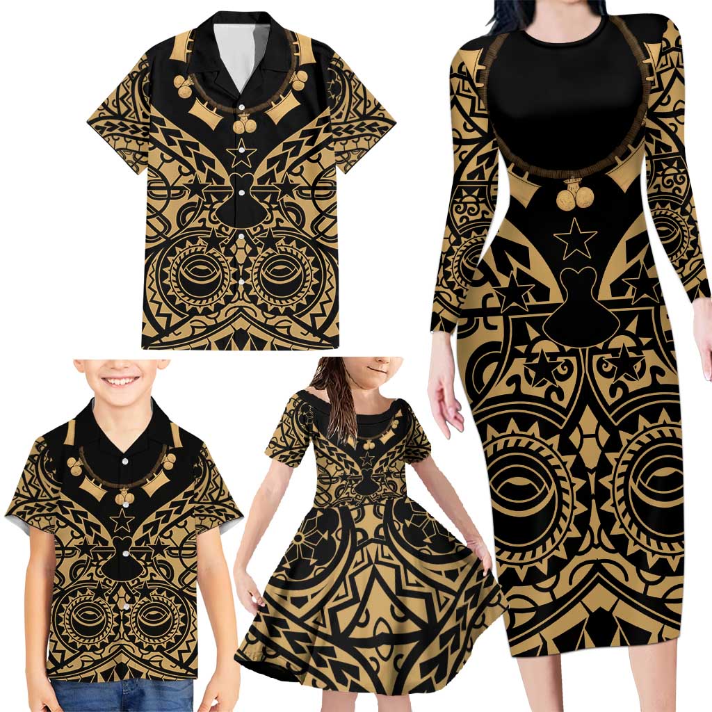 Austral Islands Family Matching Long Sleeve Bodycon Dress and Hawaiian Shirt Tuhaa Pae Penu Stars Necklace Gold - Polynesian Pride